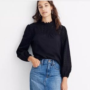 Madewell Pieced Eyelet Mockneck Ruffle Top